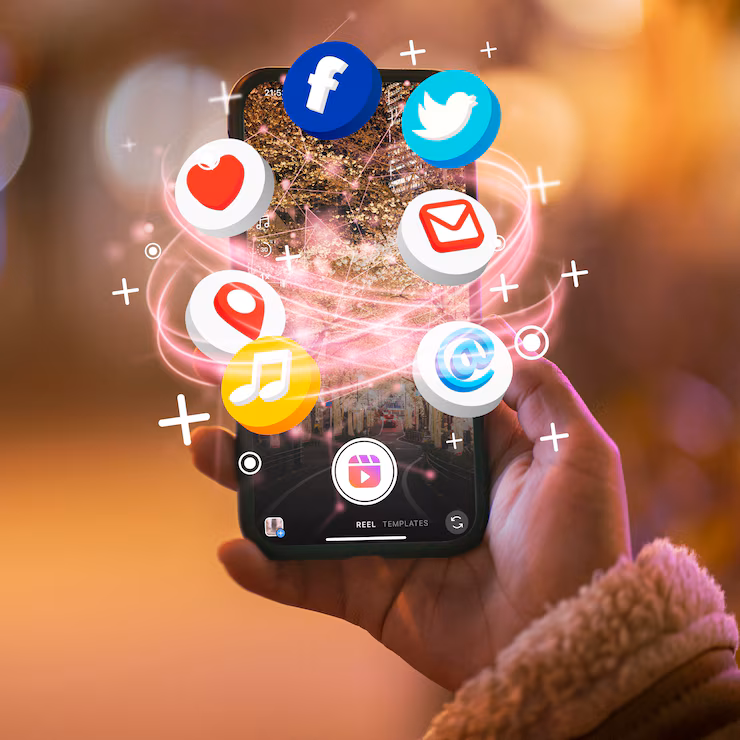 تصميم وإدارة حسابات السوشيال ميديا مع صور توضح منصات التواصل الاجتماعي المختلفة